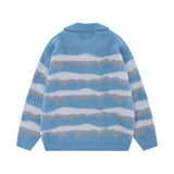 Men Sweater Stripes Lapel Knitwear Velvet