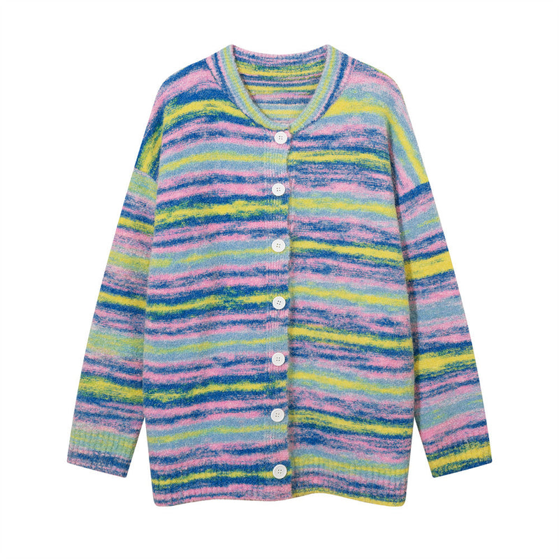 Men Sweater Striped Cardigan Sweater plus Velvet Thickening