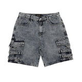 Men Shorts Patchwork Denim Shorts Distressed Multi-Pocket