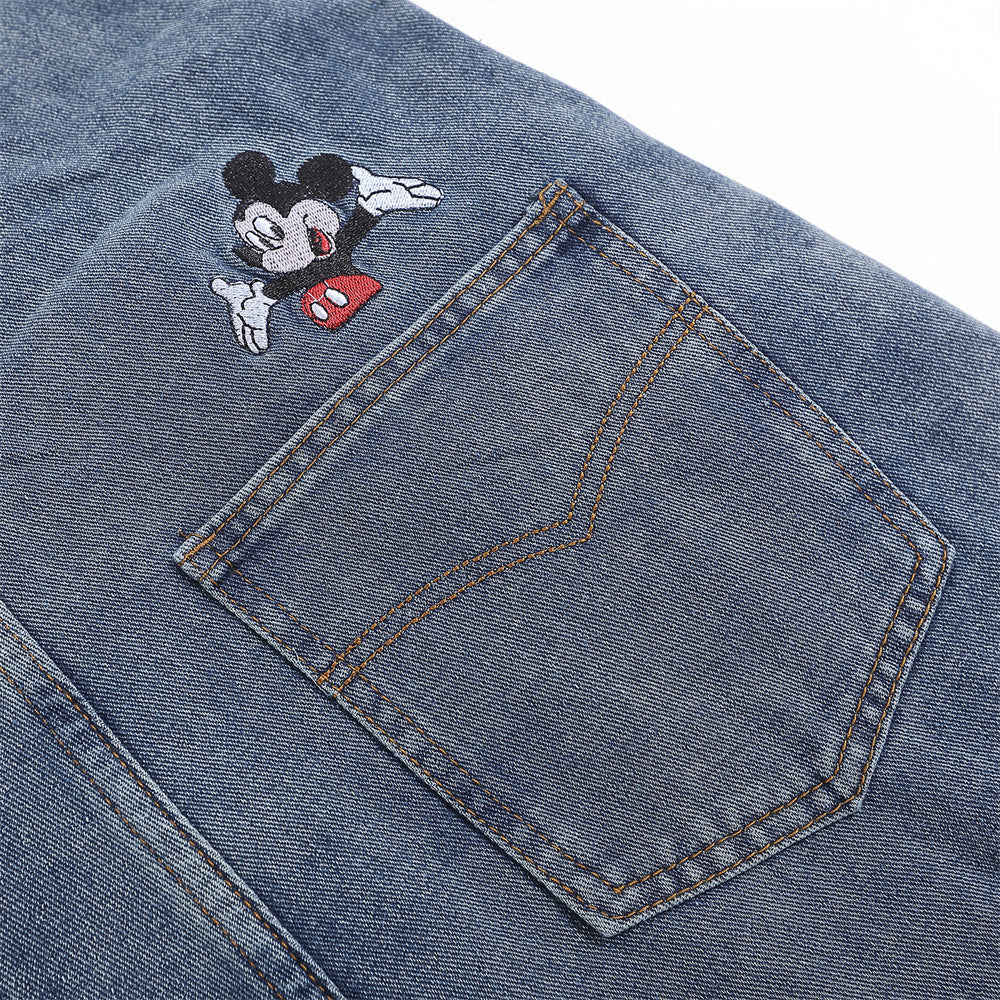 Overalls Men Jumpsuit Embroidered Denim Suspender Pants Fashion Brand Street Tooling Suspender Jumpsuit Straight-Leg Trousers