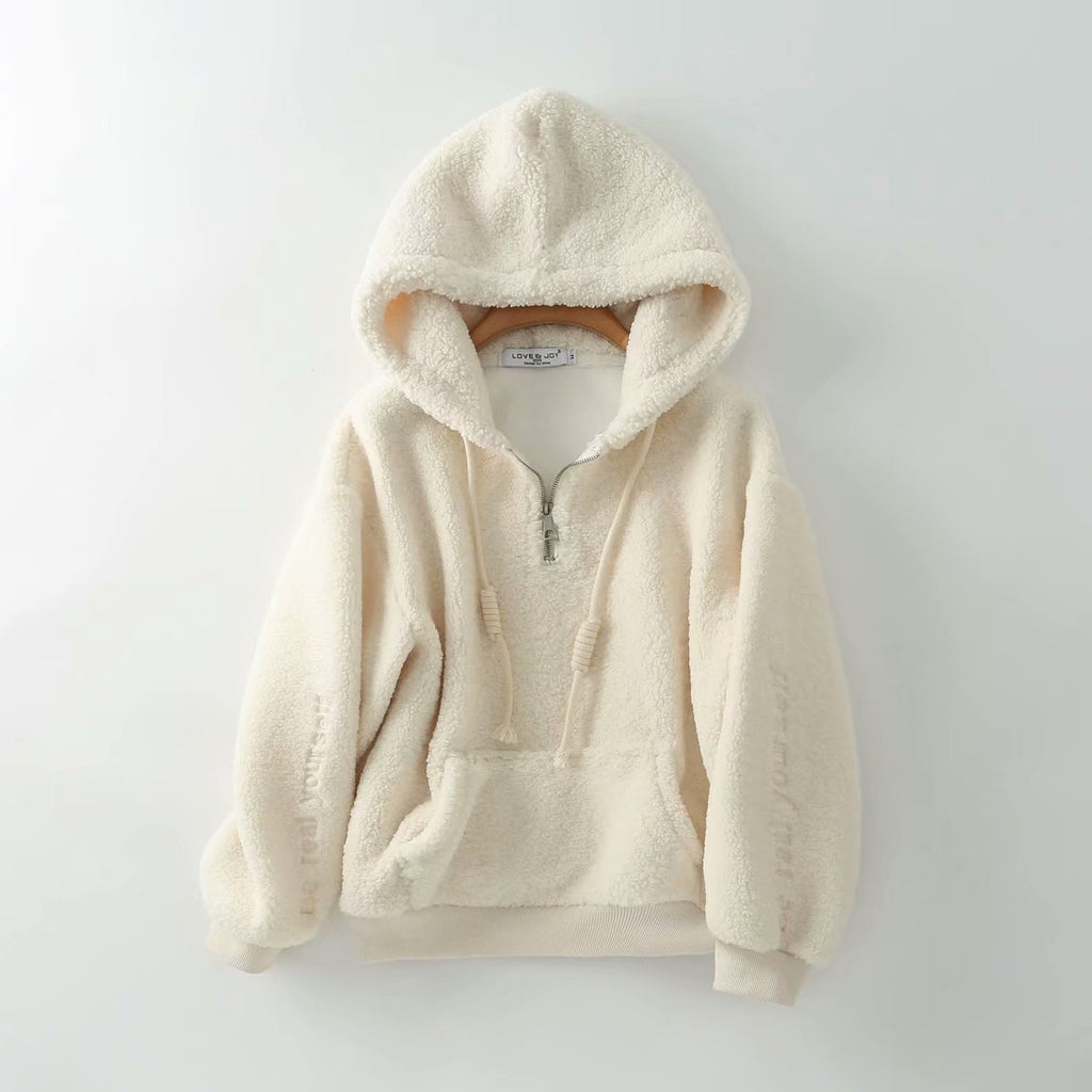 Women Hoodie Lamb Fur Fleece-lined Sports Casual Versatile
