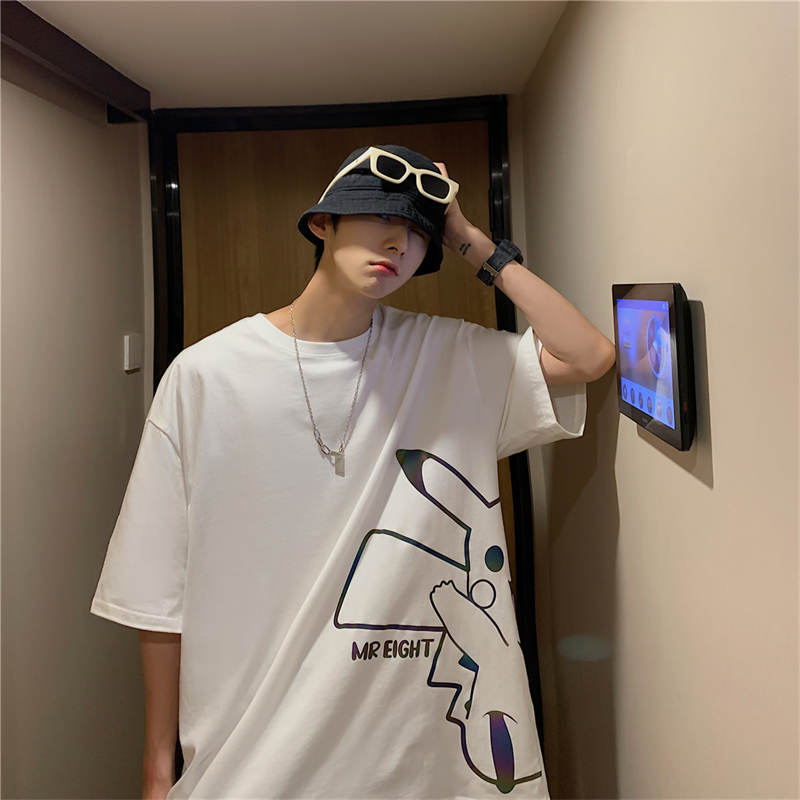 Men T Shirt Loose Couple Reflective Pikachu Printing