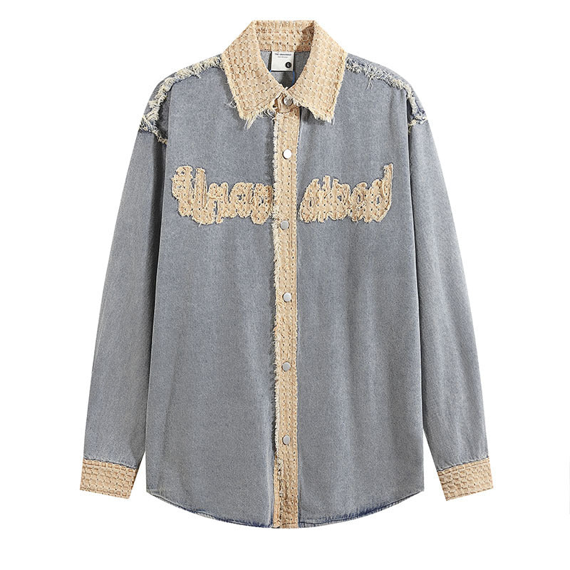 Long Sleeve Distressed Vintage Denim Shirt