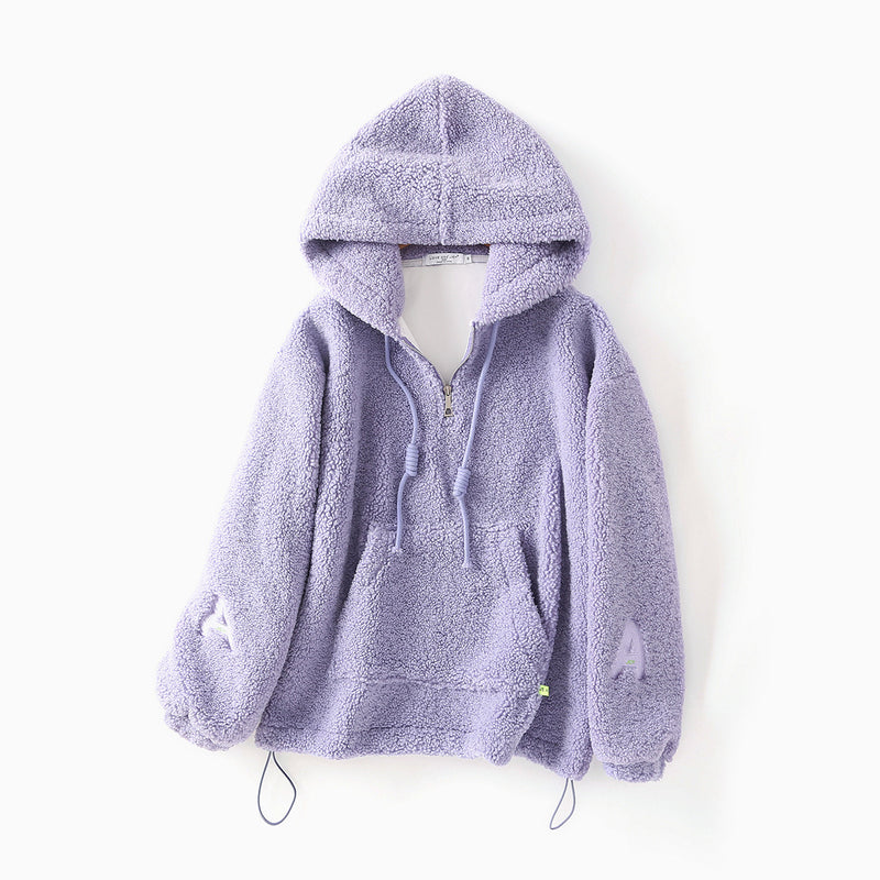 Women Hoodie Lambswool Velvet Padded Loose Casual