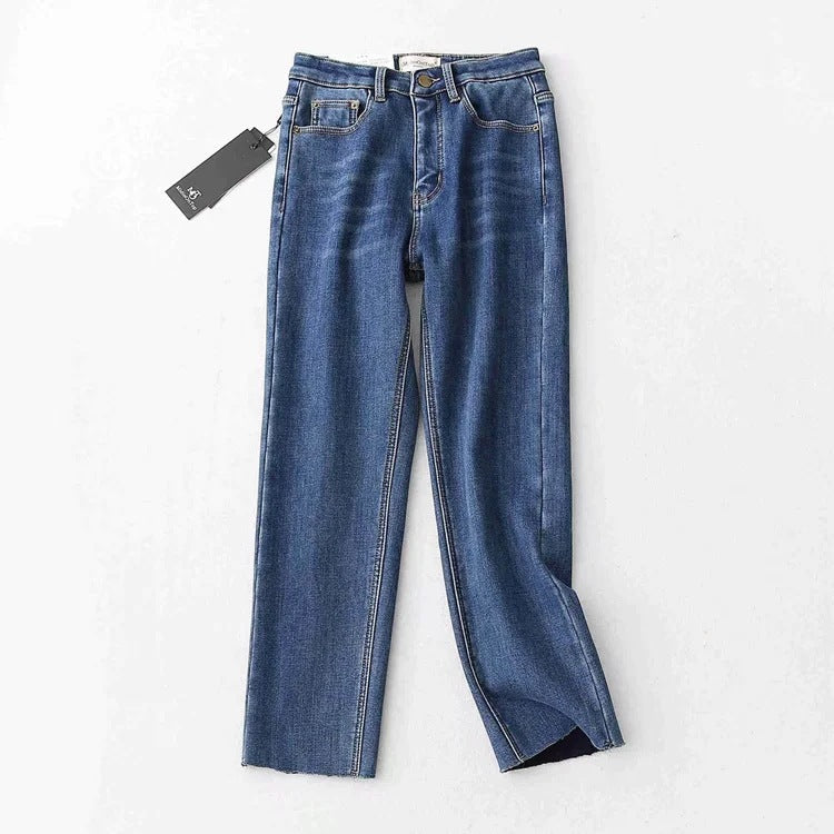 Women Jeans Fleece-lined Slim-Fitting Ankle Length Trousers