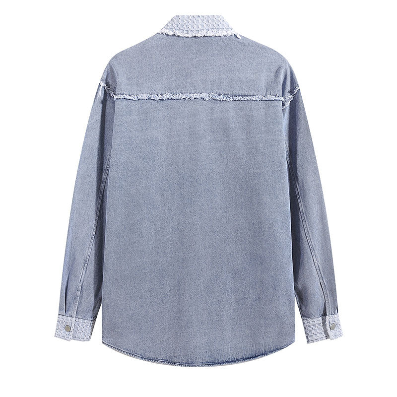 Long Sleeve Distressed Vintage Denim Shirt