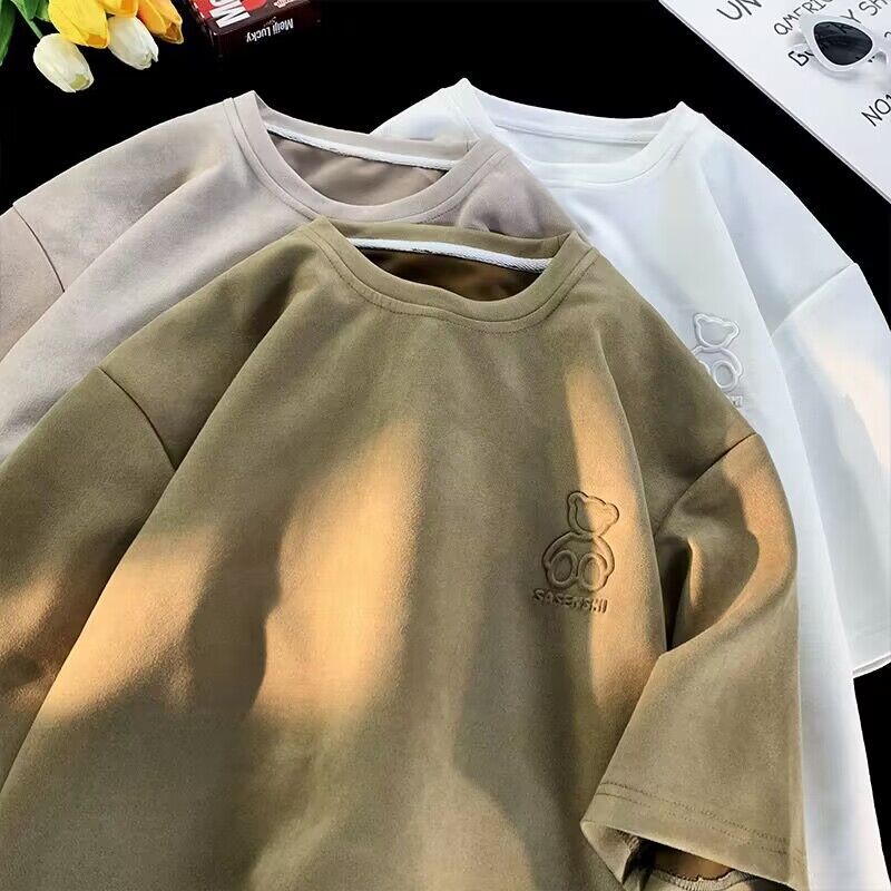 Men T Shirt Suede Loose Casual