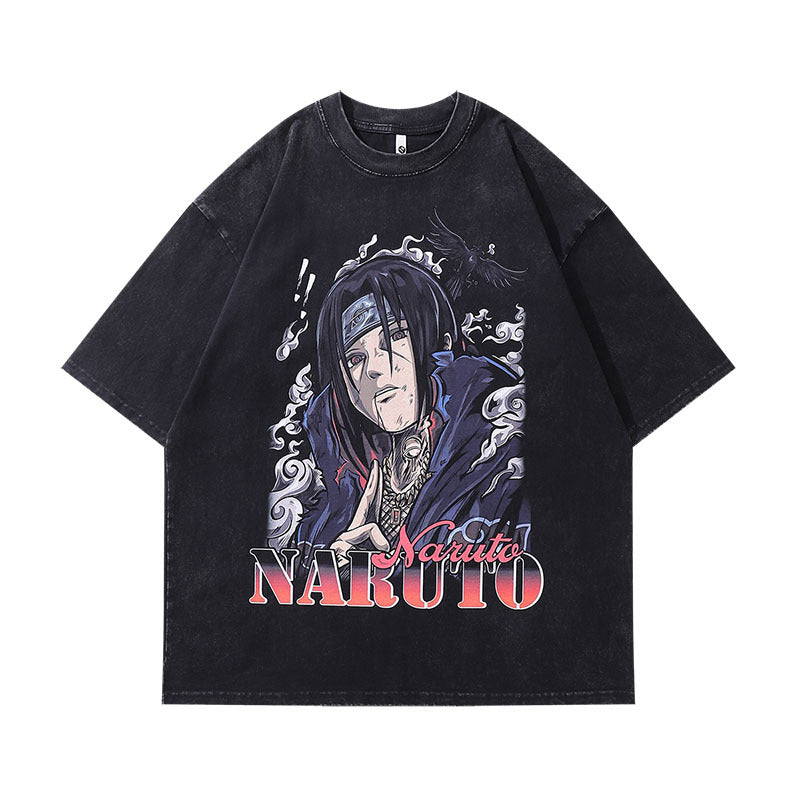 Men T-Shirt Retro Cartoon Printed Small Neckline