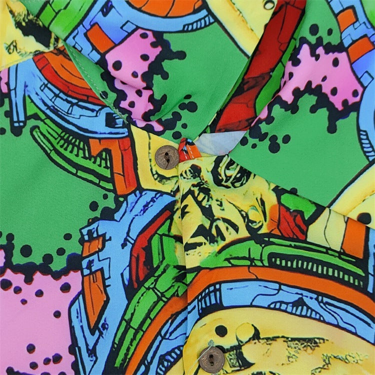 GUILTYPARTIES TIGER 24ss sci-fi graffiti, rayon casual, Hawaiian short-sleeved shirt