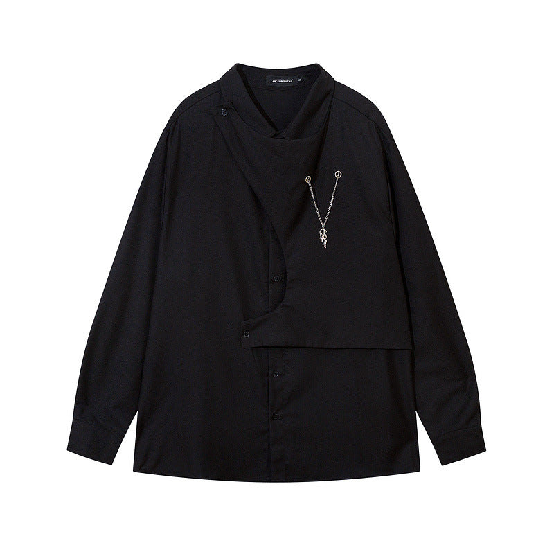 Long Sleeve Shirt Irregular Necklace Oversize Solid Color