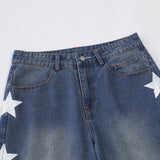 Men Shorts XINGX Printed Denim Shorts Loose Wash Brushed White