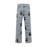 Men Jeans Embroidery Ripped Special Loose