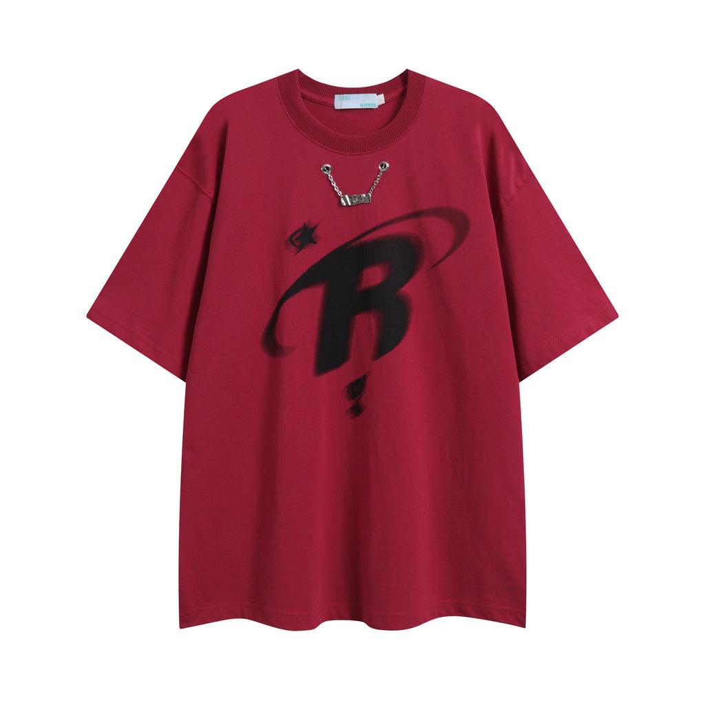 After Prom Shirt High Street Loose Necklace Decoration Short Sleeve T-shirt Top