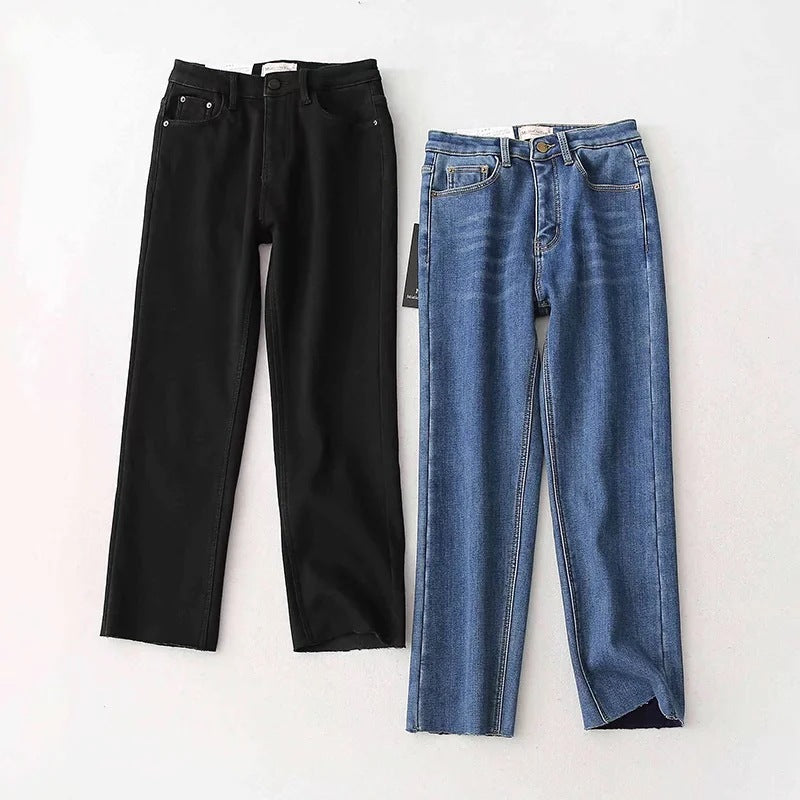 Women Jeans Fleece-lined Slim-Fitting Ankle Length Trousers