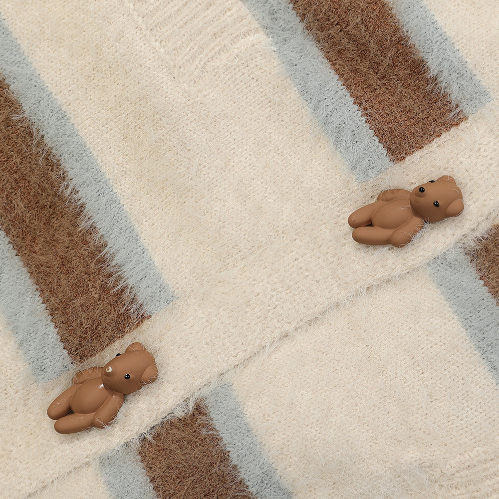 Men Sweater V-neck Striped Outer Wear Cardigan Sweater