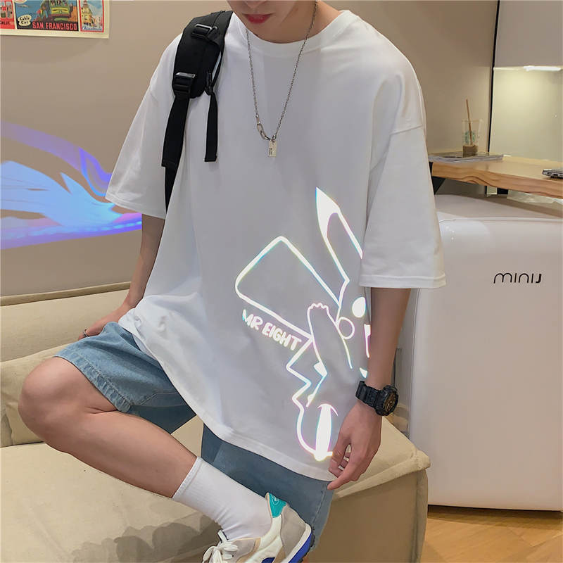 Men T Shirt Loose Couple Reflective Pikachu Printing
