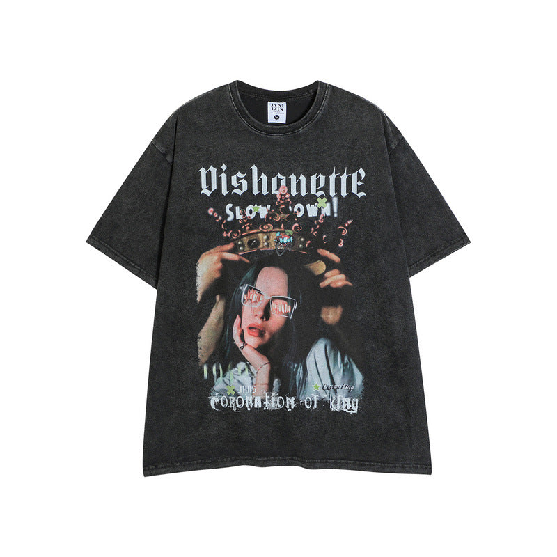 Men T-shirt Portrait Printing Oversize Retro Loose