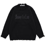 Men Sweater Simple Handmade Ripped round Neck Sweater Loose
