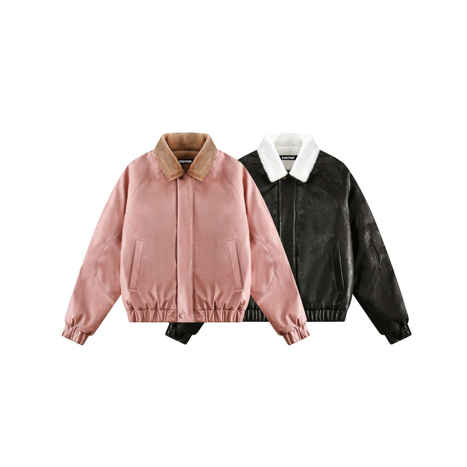 Unisex Coat Winter PU Leather Thickening