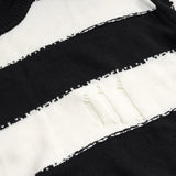 Men Sweater Striped Crocheted Ripped Crew Neck Sweater