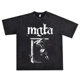 Rock Star T Shirt Mgla Band Washed Distressed T-shirt Short Sleeve Loose Cotton Men and Women