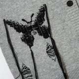 Men Sweater Idle Style V-neck Cardigan Sweater Butterfly Jacquard Ripped