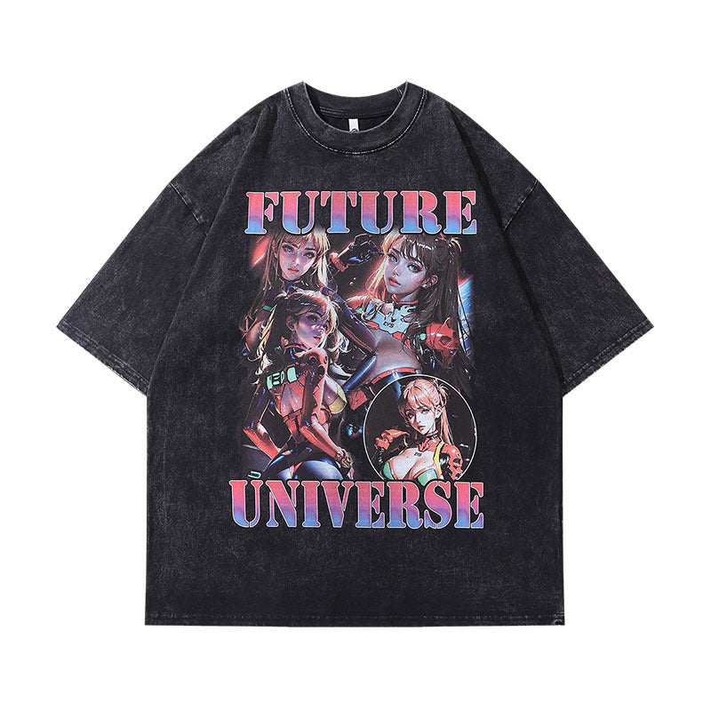 Men T-Shirt Cartoon Vintage Print Distressed