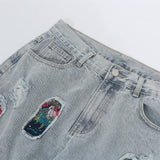 Men Jeans Embroidery Ripped Special Loose