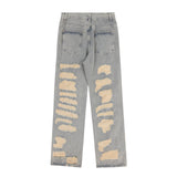Men Jeans Ripped Embroidery Loose