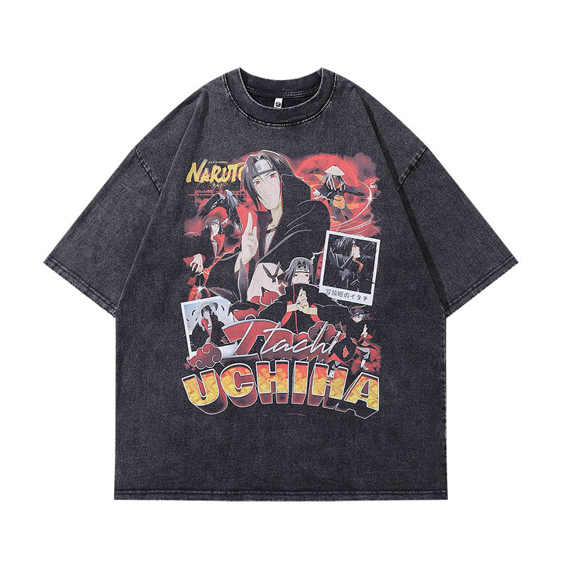 Men T-Shirt NBA Star Cartoon Print Distressed