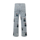 Men Jeans Embroidery Ripped Special Loose