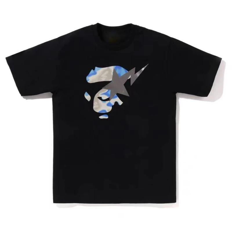 Bape New Contrast Pattern Printed T-shirt Classic Large Roun