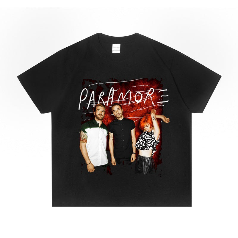 Rock Star T Shirt Paramore Band Short Sleeve round Neck Loose Pure Cotton Men and Women