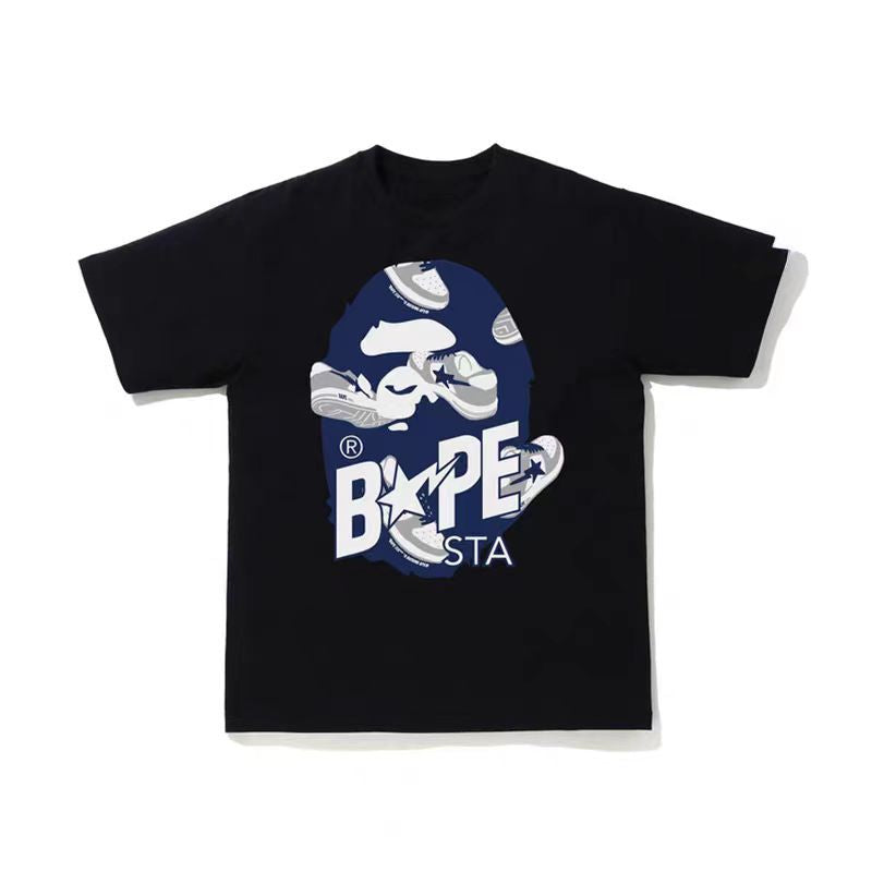 Bape New Contrast Pattern Printed T-shirt Classic Large Roun