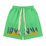 Men Shorts Flame Embroidery Sports Loose Leisure