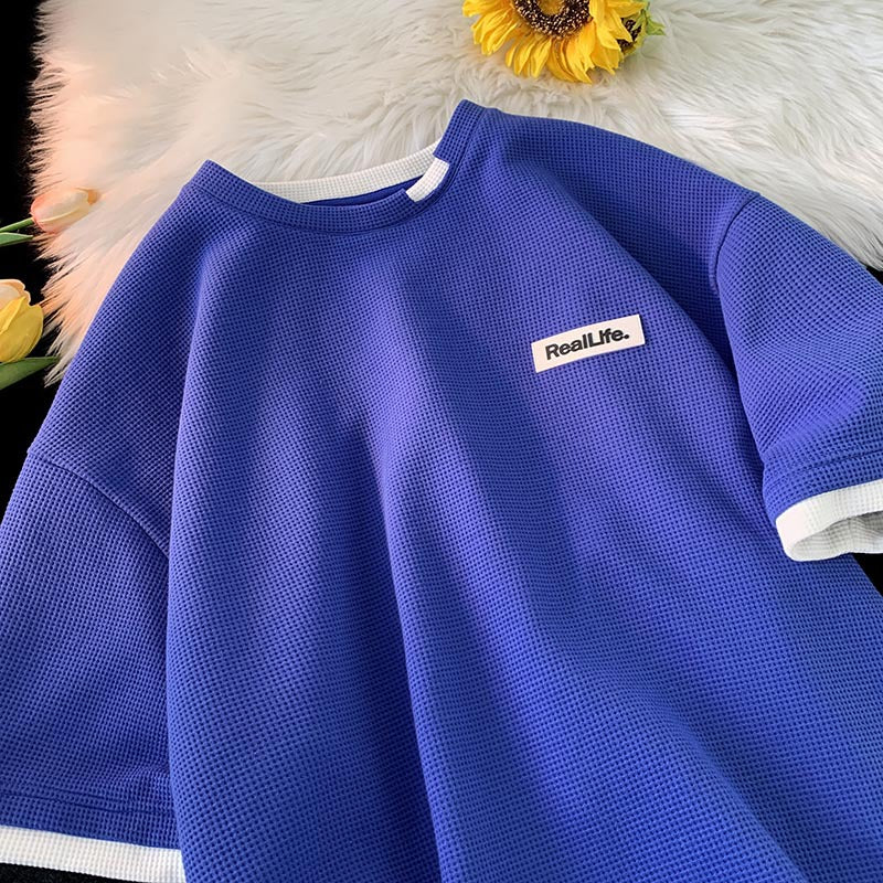 Men T Shirt Waffle Fake Two-Piece Loose