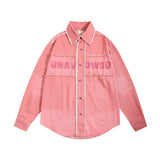Long Sleeved Shirt Retro College Style Denim Lining Distressed