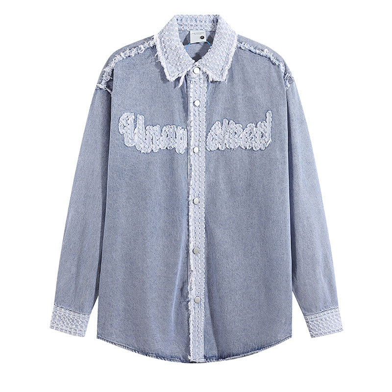 Long Sleeve Distressed Vintage Denim Shirt