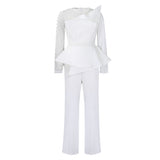 Women Co-Ords Long Sleeve Temperament Mesh Stitching Jumpsuit