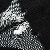 Men Sweater Cross Crocheted Ripped Sweater Loose