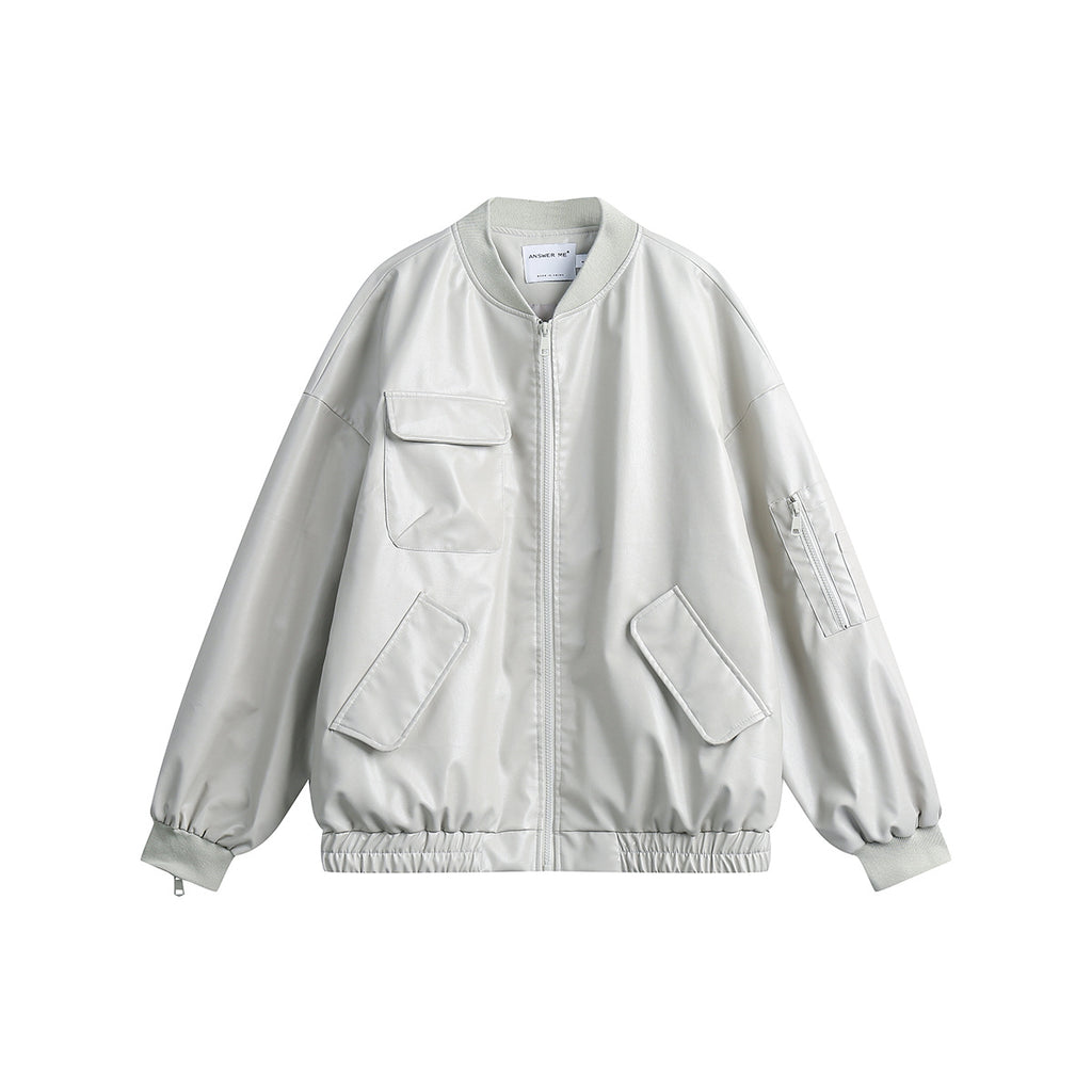 Unisex Pu Jacket Loose Casual Leather Jacket