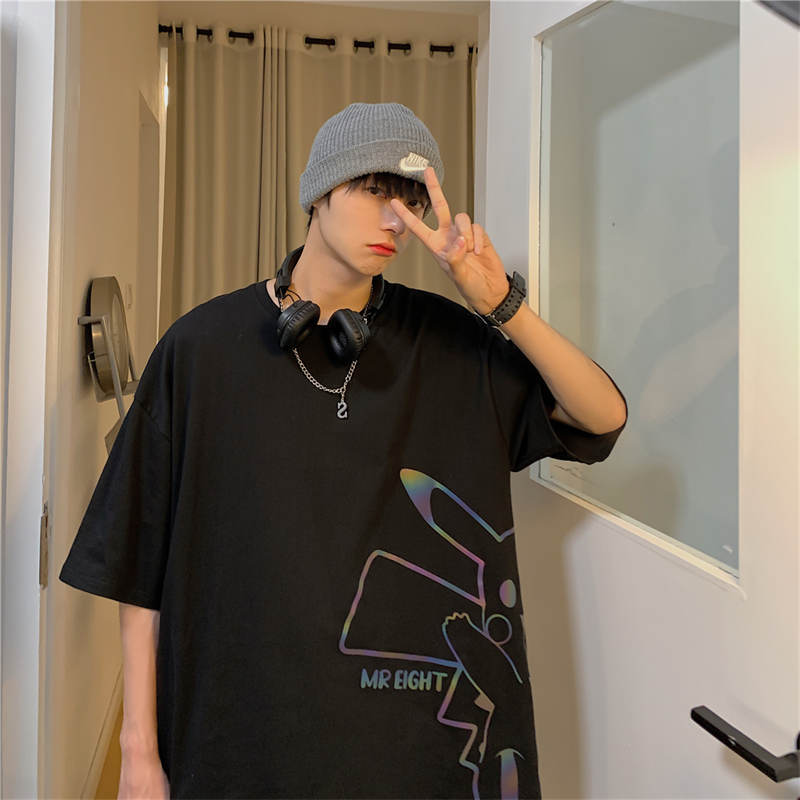 Men T Shirt Loose Couple Reflective Pikachu Printing