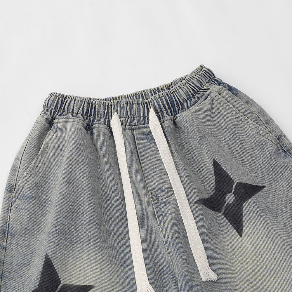 Men Shorts Shuriken Printed Denim Shorts