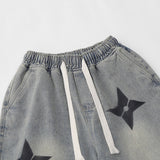 Men Shorts Shuriken Printed Denim Shorts