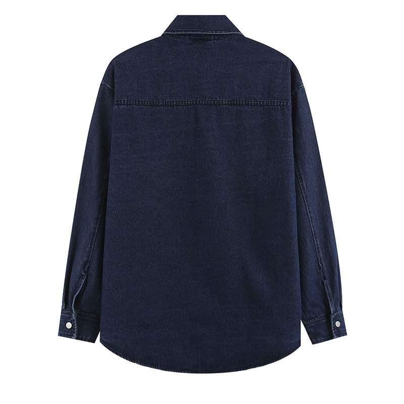 Long Sleeve Shirt Retro College Style Embroidery Distressed