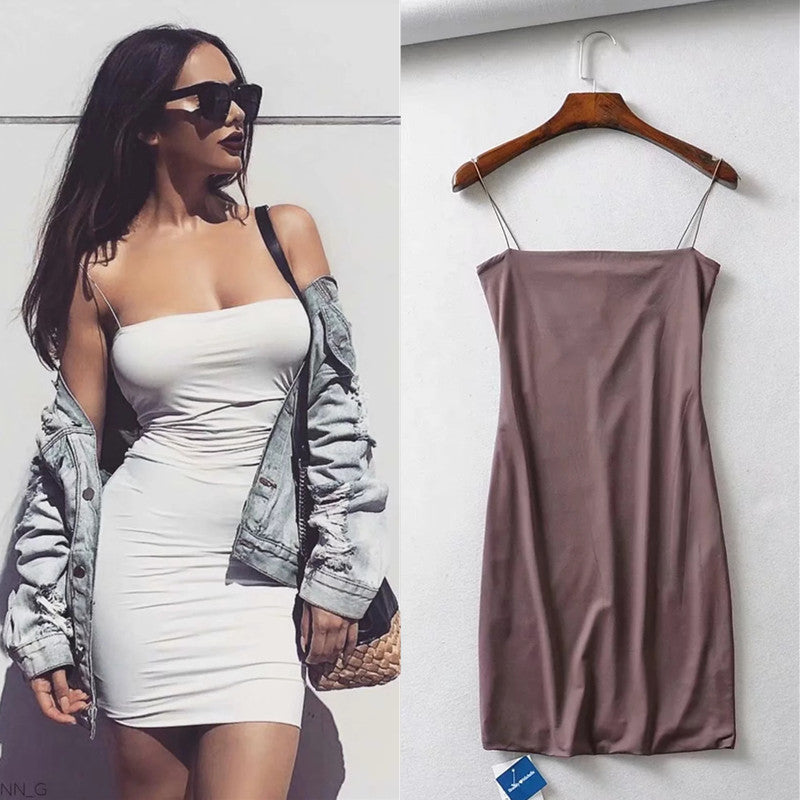 Women Dresses Stretch Slim Suspenders Dress