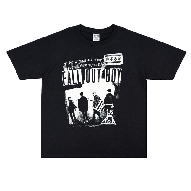 Rock Star T Shirt Fall Out Boy down Boy Rock Cotton T-shirt Cotton Short Sleeve Loose Men and Women