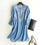 Women Dresses Summer Embroidery Loose Denim Dress