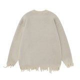 Men Sweater Spider Web Printed Sweater Loose Niche Ripped Knitted Sweater
