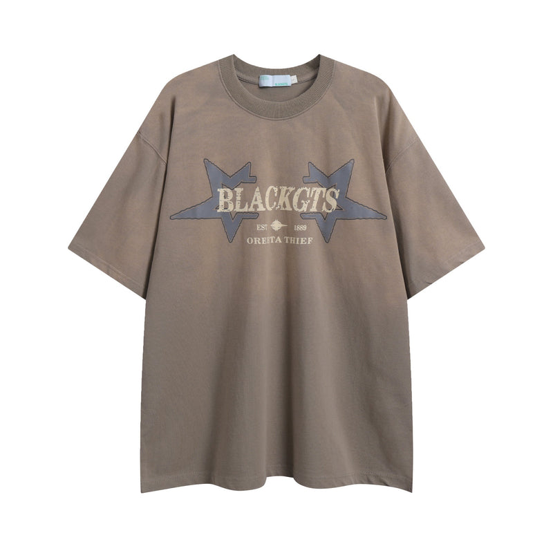 After Prom Shirt Summer Hip Hop Five-Pointed Star High Street Fashion Brand Short Sleeve T-shirt Retro Couple Sleeve